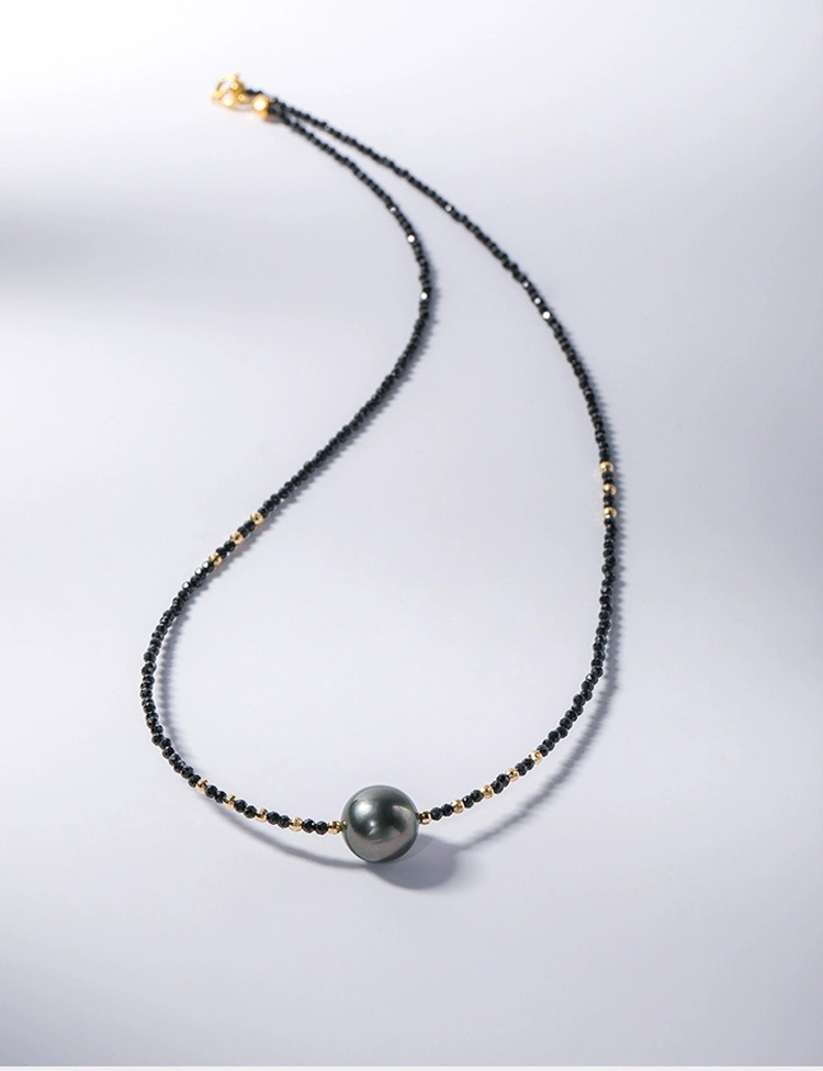 New Black Sharp Crystal Pearl Pendant Necklace Luxury Minimalist Lockbone Chain U-Shape Geometric Design Handmade Jewelry For Women