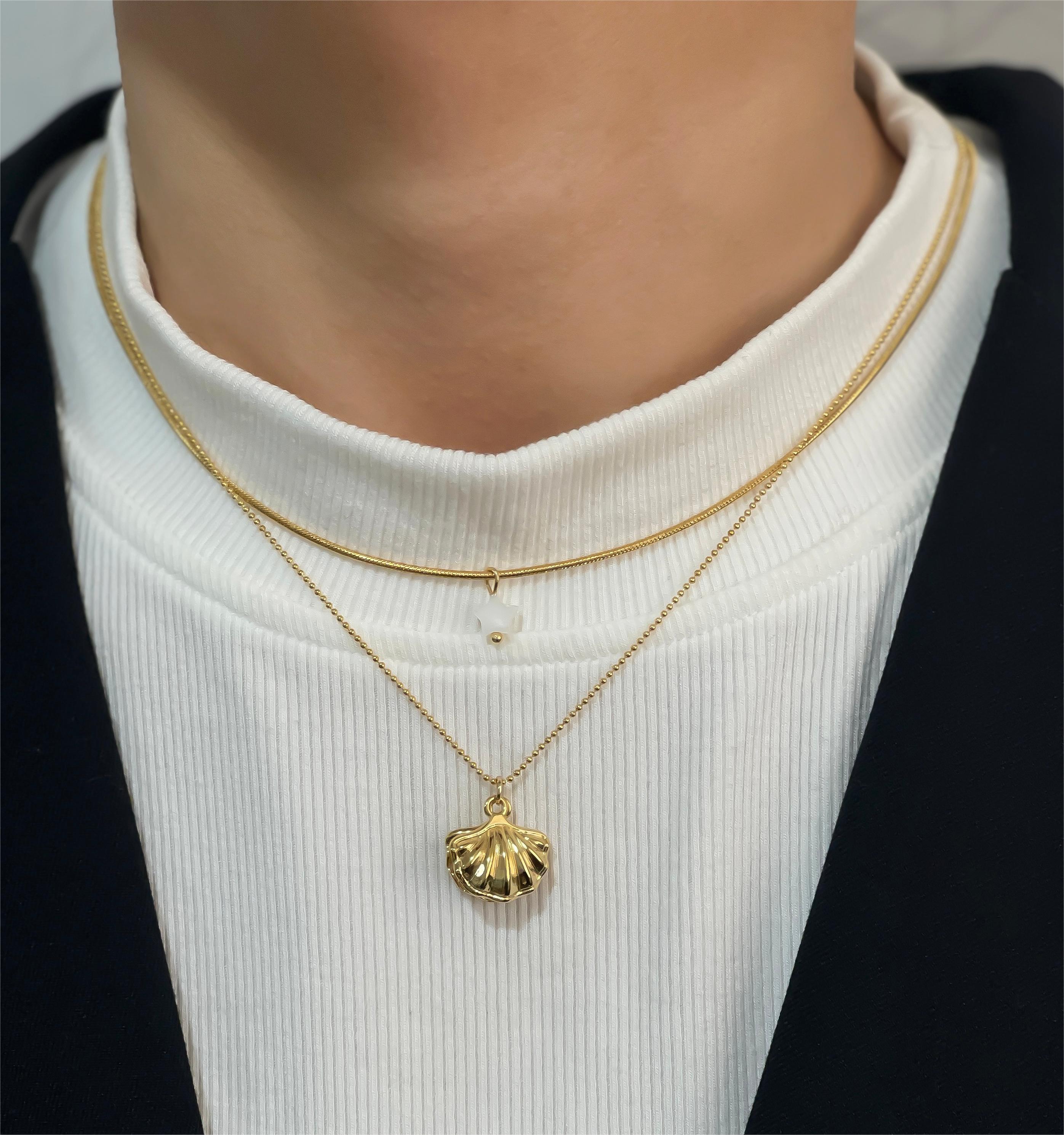 304 Stainless Steel Pentagram Pearl Shell PVD Coated Acrylic Shell Real Gold Plated Simple Style Classic Style Waterproof Non Tarnish Plating Inlay Layered Necklaces
