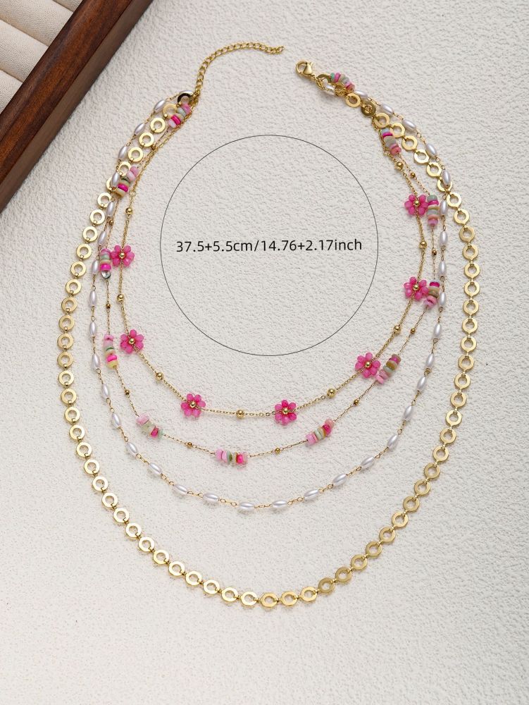 Unisex Titanium Steel Necklace Bracelet Set Colorful Durable Jewelry Accessories Attractive Rose Gold