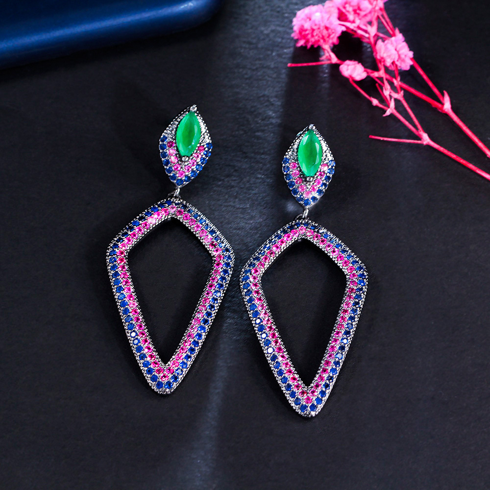 1 Pair Classic Style Geometric Plating Inlay Copper Artificial Gemstones Rhodium Plated Drop Earrings