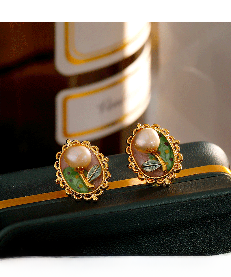 New Natural Pearl Earrings For Women Vintage Baroque Monet Garden Summer Jewelry Accessories Tulips And Roses