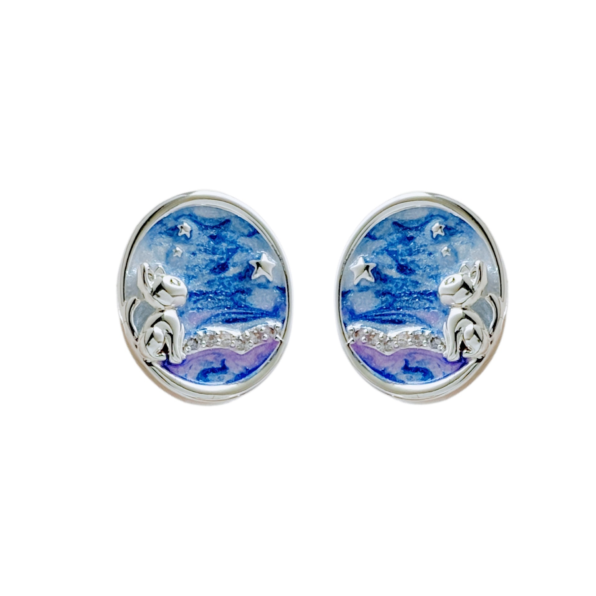 Aneibeni Van Gogh's Starry Night Enamel Drip Glaze Oval Earrings S925 Silver Needle Personality Fashionable Women's Jewelry