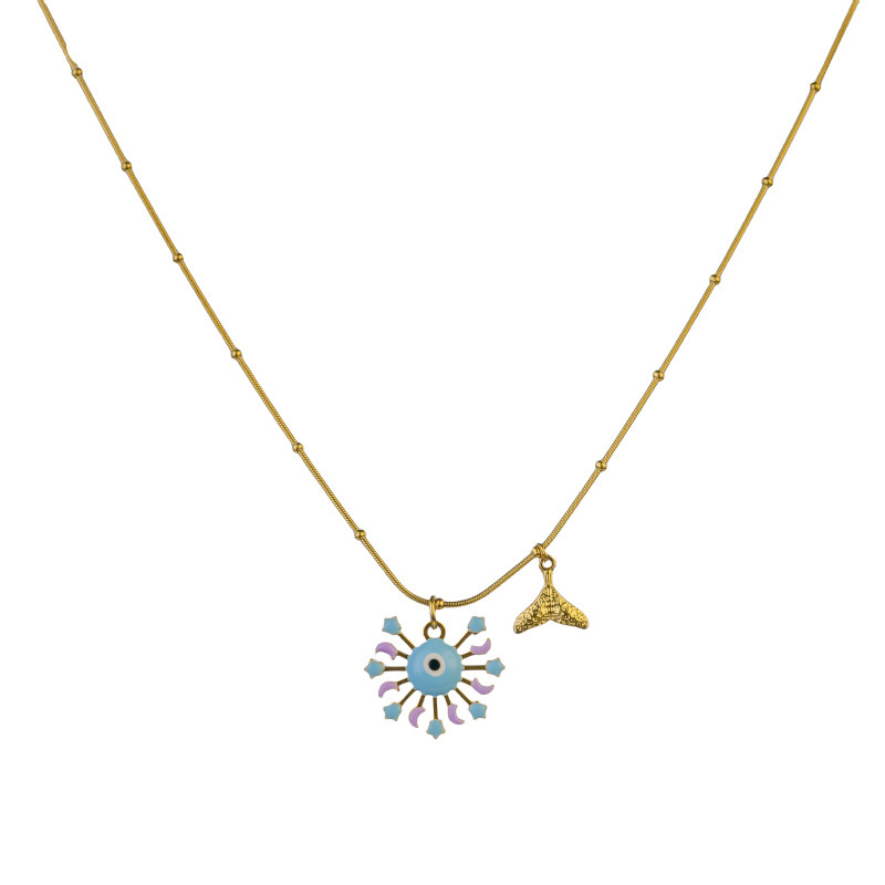Colorful Blue Eye Stainless Steel Titanium Steel Necklace Fashionable Personality Original Design Women's Jewelry Accessory