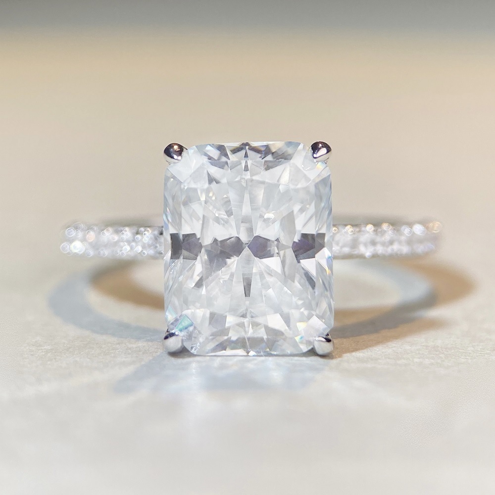 4 Karat Radiant-cut 925 Sterling Silver Moissanite Square Rings Colorless(DEF) Moissanite Moissanite Rings MA Certificate