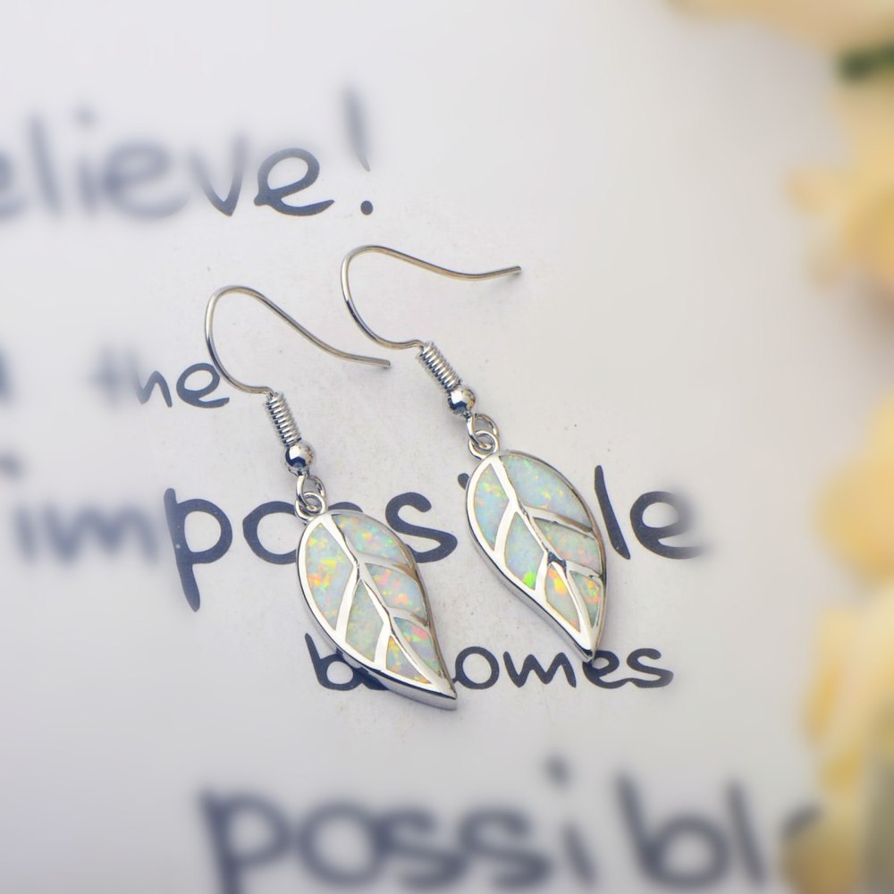 Oceanic Leaf Opal Earrings TikTok Trendy Beach Girl Sweet Style Geometric Pattern Copper Jewelry Accessories For Women