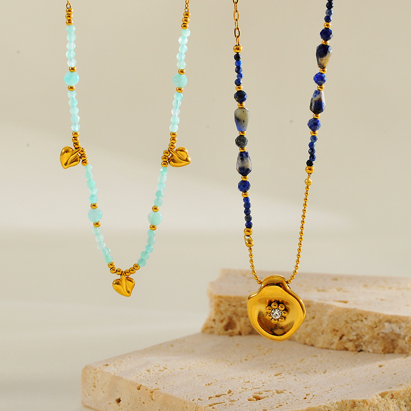 Natural Lapis Lazuli Beaded Necklace New Chinese Style High-end Sweater Chain Vintage Amethyst Autumn Winter Natural Gemstone Accessories For Women