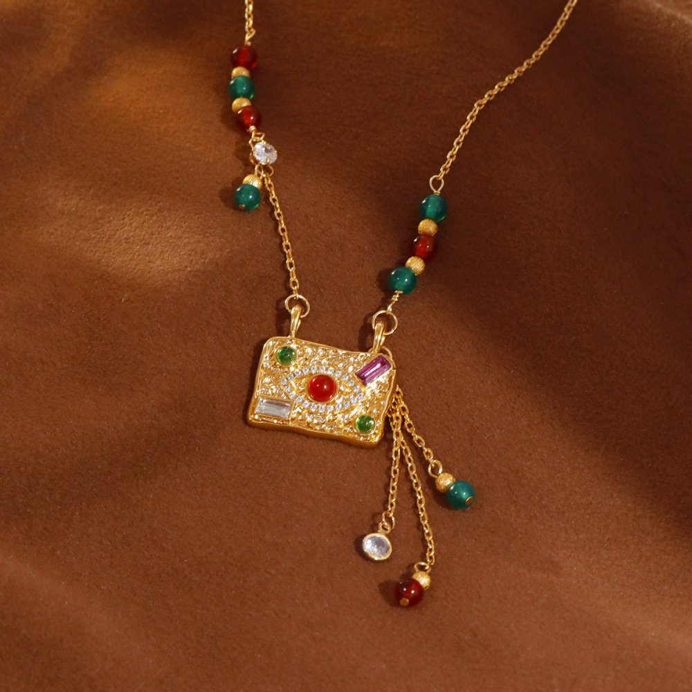 New Chinese Style Original Design Pendant Necklace Lapis Lazuli Zircon Light Luxury High-End Feeling Fashion Jewelry Accessories