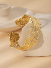 Stainless Steel Electroplated 18k Real Gold Irregular Annular Open Bracelet Style 1