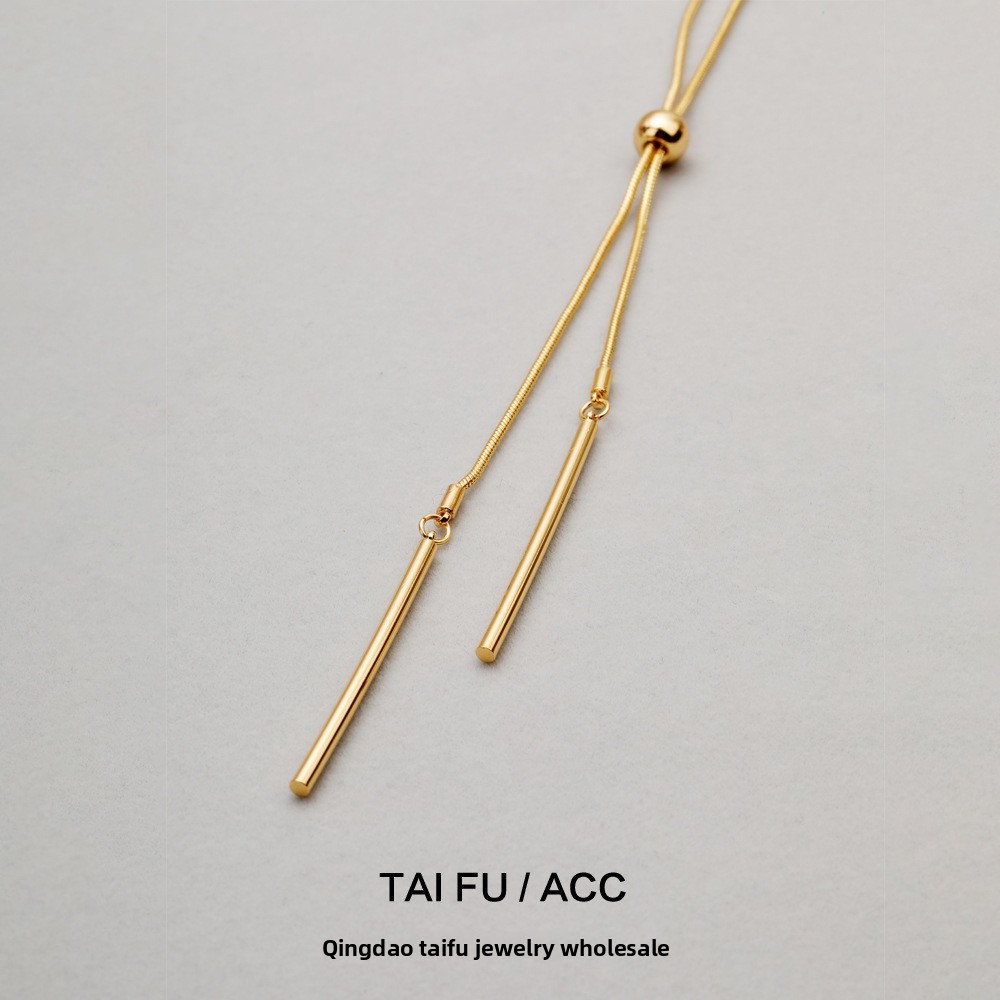 Elegant Snake Bone Chain Necklace Gold Plated Brass Versatile Long Sweater Chain For Women Fashionable OL Style Alloy Jewelry