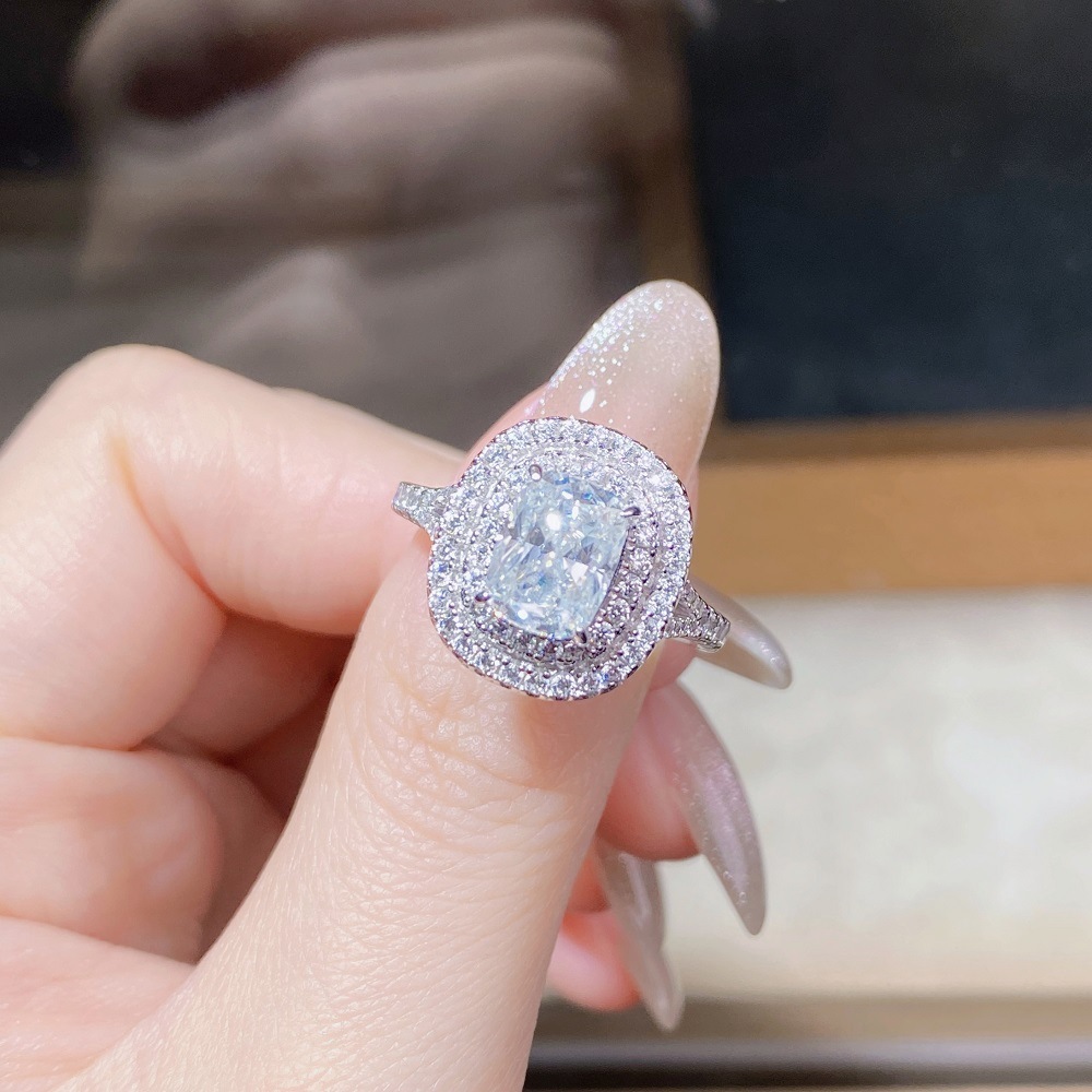 Moissanite 925 Sterling Silver Rings Rectangle Electroplated Platinum Plated Rhodium Plated Rings