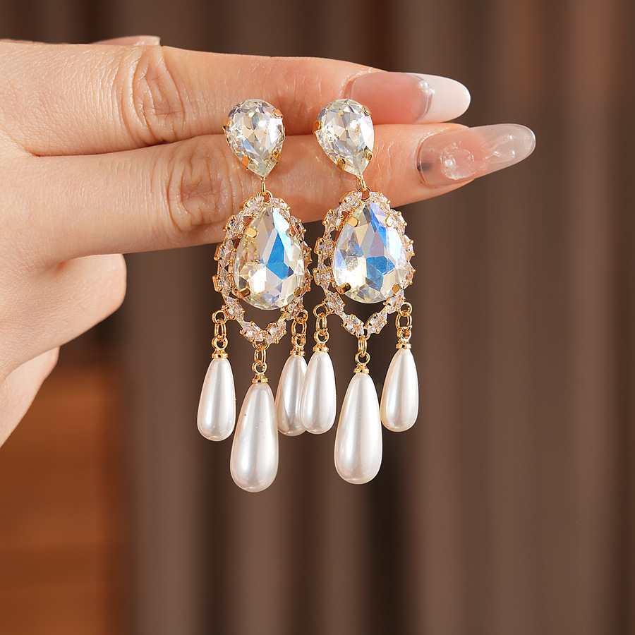 Vintage Silver Needle Inlaid Diamond Water Drop Pendant Pearl Earrings Multifunctional Pearl Jewelry Accessories