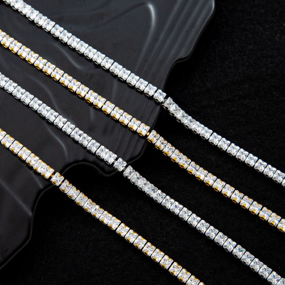 Fashion Stainless Steel Square Zircon Tennis Chain Bracelet Unisex Fashion Accessories Geometric Pattern Personalized Design