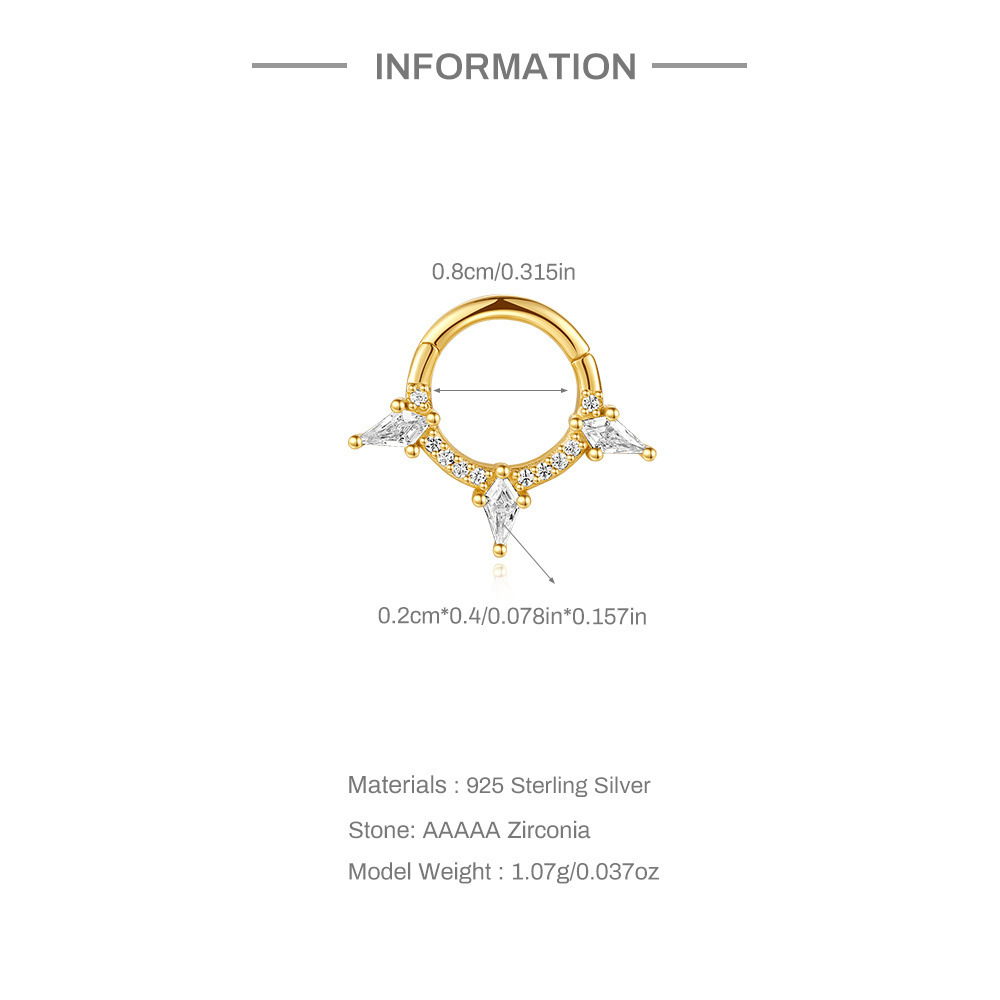 1 Piece Ear Cartilage Rings & Studs Simple Style Geometric 925 Sterling Silver Inlay Zircon Ear Cartilage Rings & Studs Nose Rings & Studs