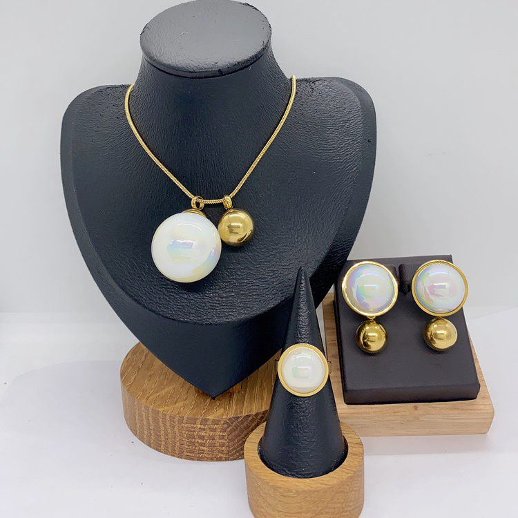 Classic Electroplated Color Retention Ring Earring Bracelet Necklace Set Round Oval Infinity Shape Fashion Jewelry Accessories For Women