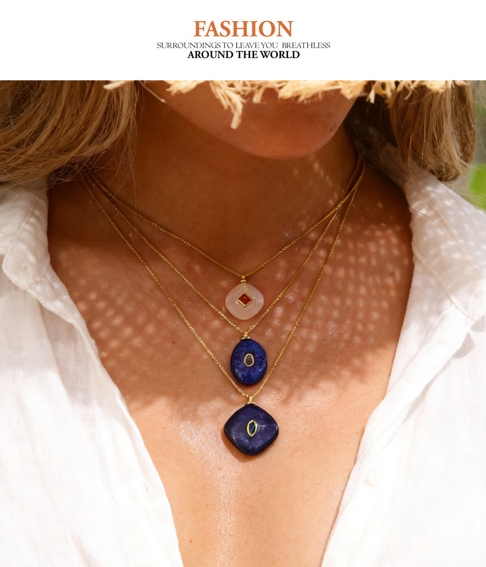 Trendy Natural Stone Round Necklaces For Women Simple Fashion Geometric Pattern Plated Jewelry Accessories Oval Shape Old Money Style