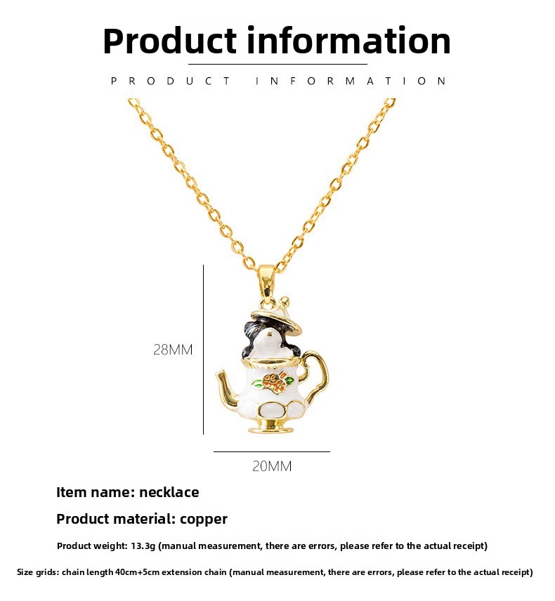 Fashion Cartoon Teapot Copper Pendant Necklace For Women Lightweight Luxurious Enamel Chain Fine Collarbone Chain Jewelry Accessories