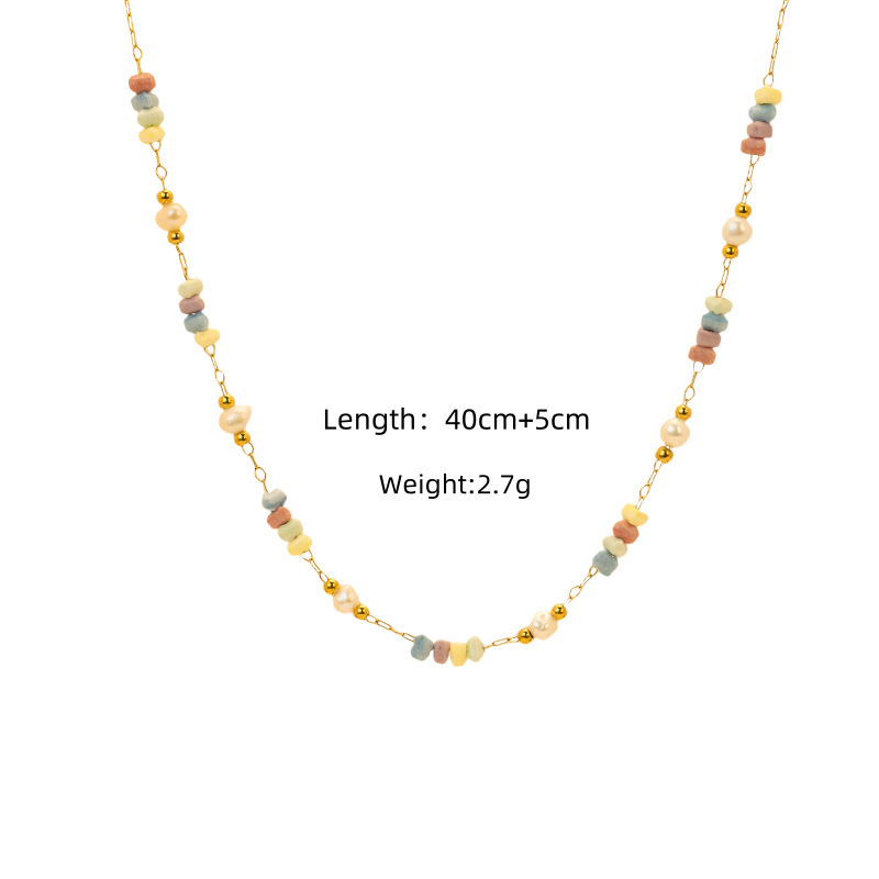 New Natural Stone Beaded Necklace Layered American Retro Jewelry Fashion French Vacation Fashion Women's Stainless Steel Material