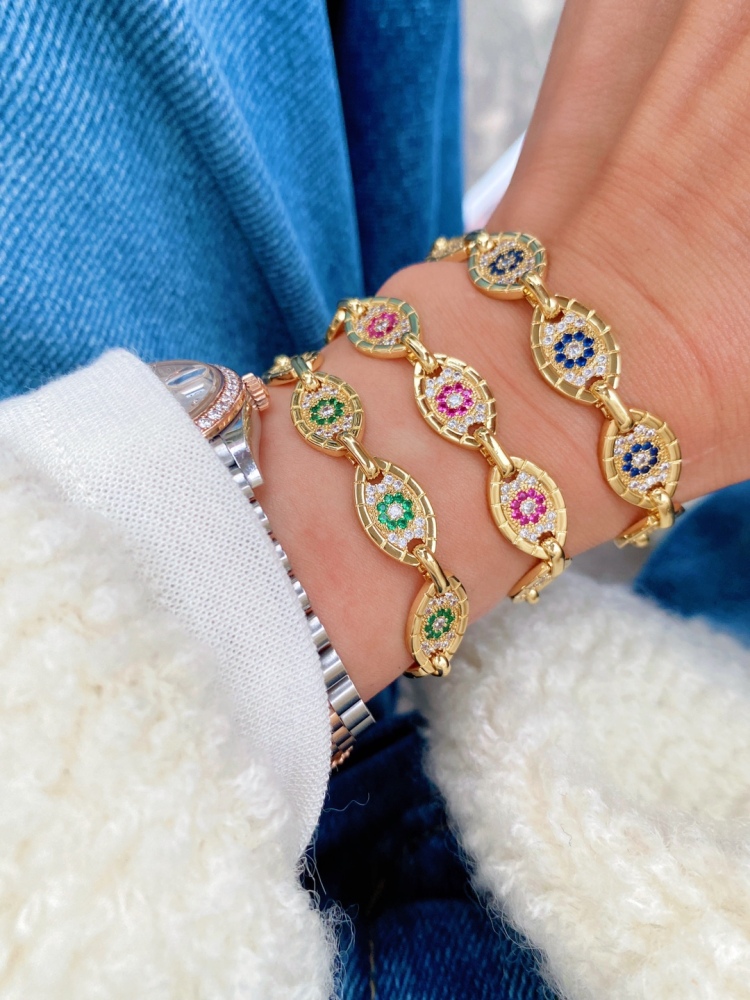 Fashionable High-End Copper Plated 18K Gold Evil Eye Bracelet Necklace Set  Style Jewelry Accessories