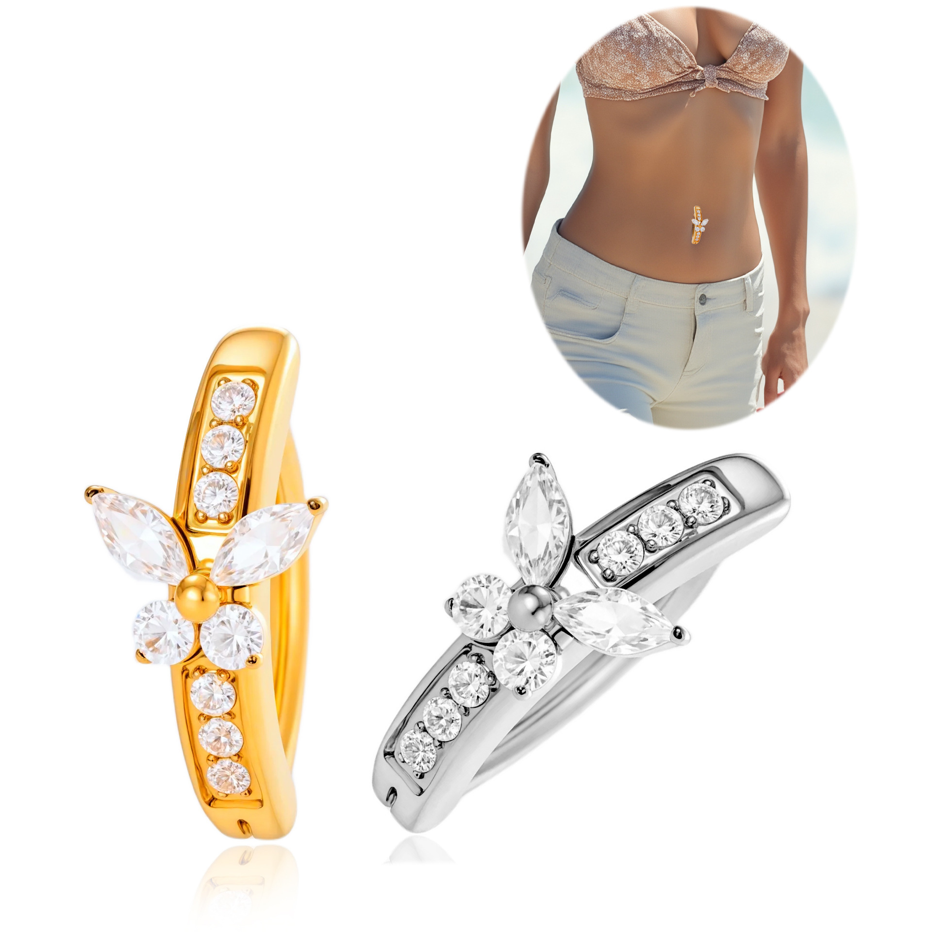 Fashion Weekend Party Women's Elegant Simple Style Butterfly Design Titanium Alloy Belly Button Ring With Zircon Inlay