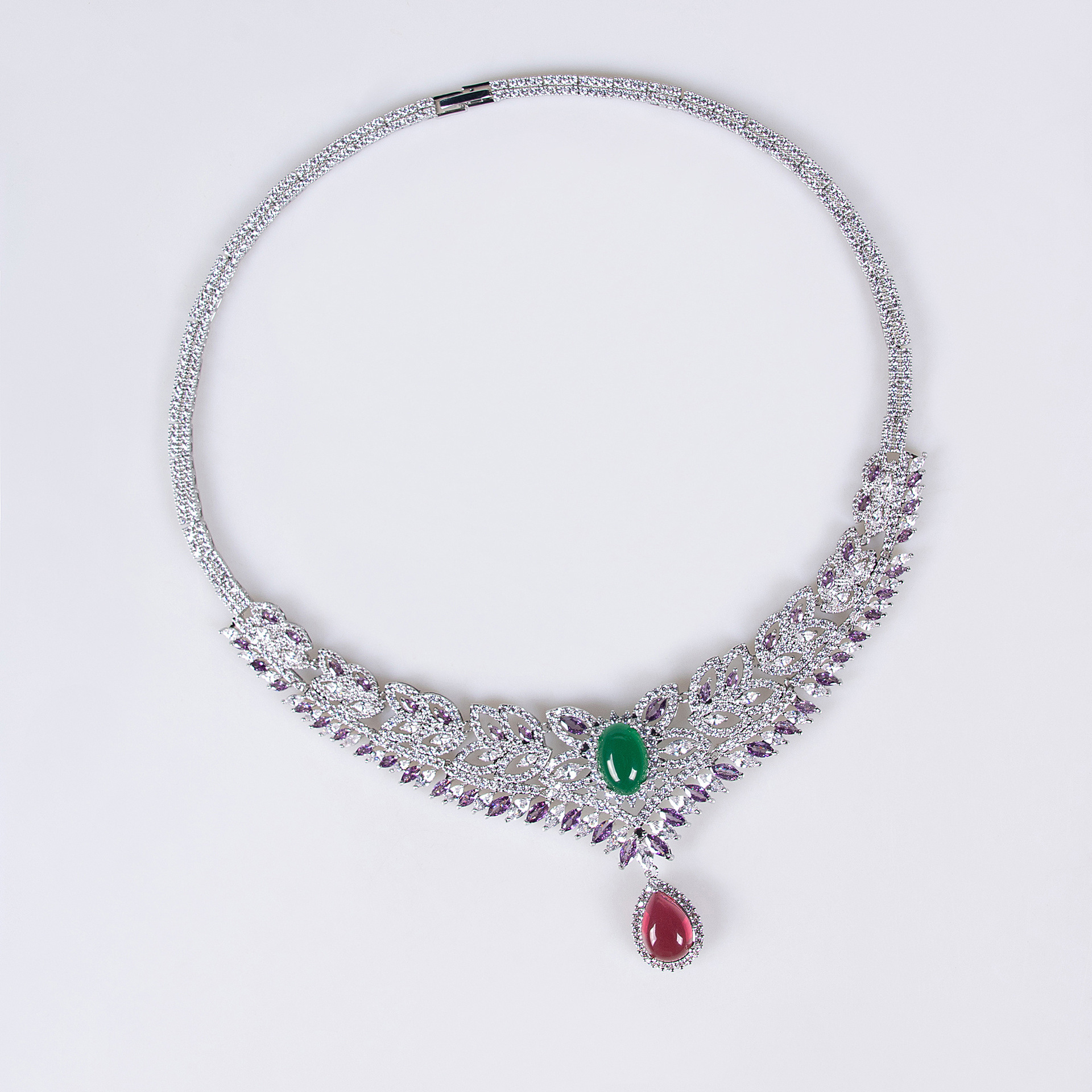 Exaggerated Necklace Set Fashion Jewelry Luxury Zirconium Stone Banquet Dress Accessories Direct Supply Floral Pattern Women