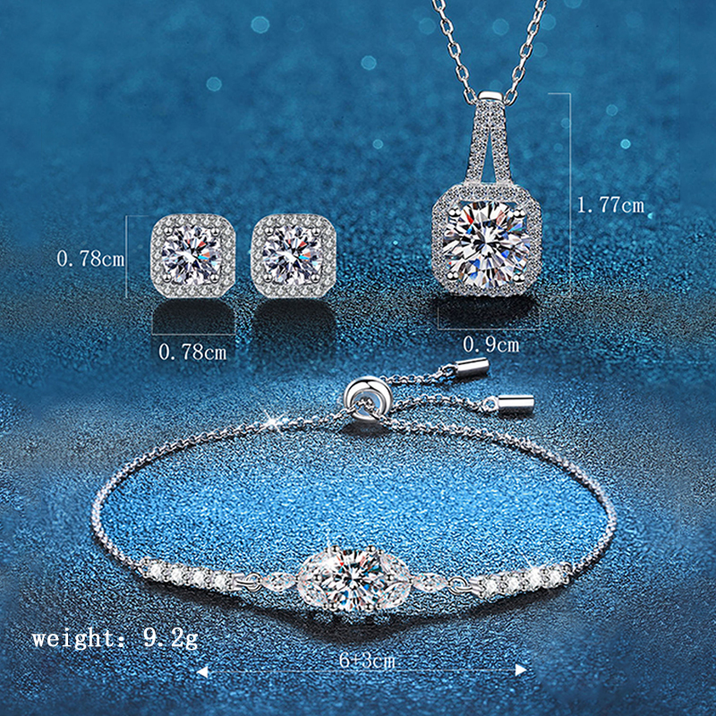 Elegant Classic Style Square Sterling Silver Inlay Zircon Women's Jewelry Set