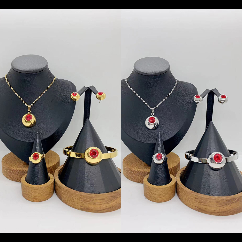 Fashion Trend Ins Style Exaggerated 304 Stainless Steel Simple Round Necklace Earrings Ring Bracelet Set Vacuum Electroplating (Furnace)