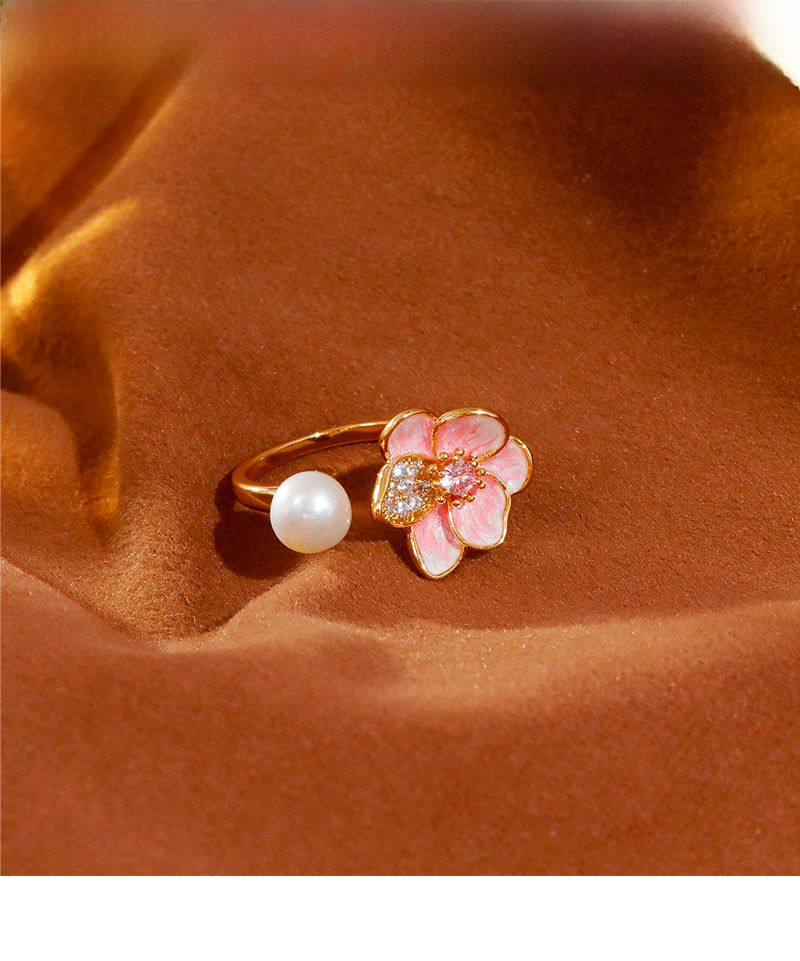 French Fairy Tale Style Floral Oil Drip Open Ring Women's Fashion Versatile Ring Bohemian Print Copper Zirconia Jewelry