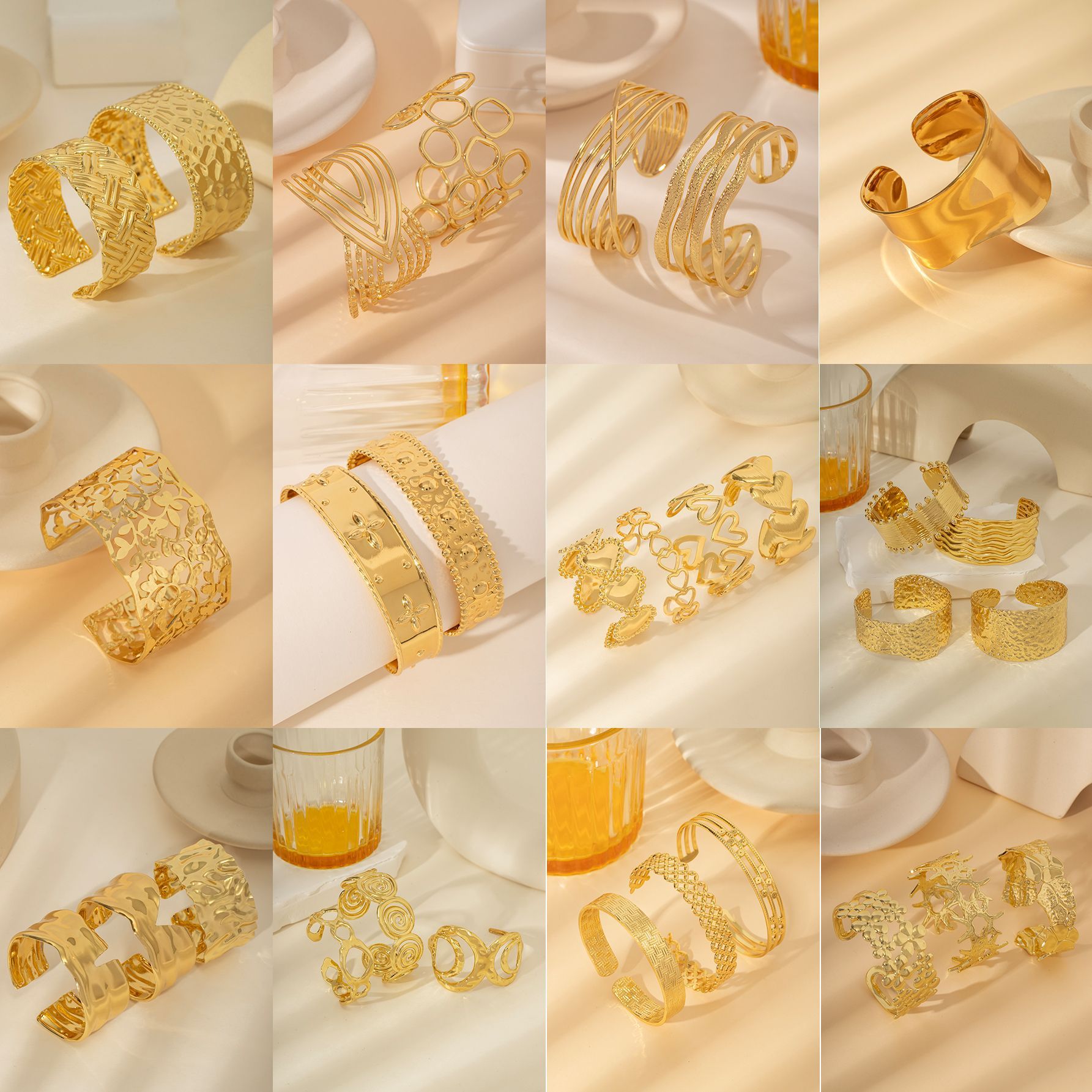 Stainless Steel Open Bracelet 18K Gold Plated Minimalist Geometry Classic Retro Design Luxury Wide Edge Fashion Jewelry