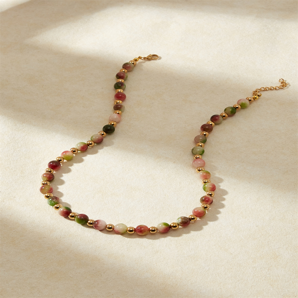 Simple Style Classic Style Geometric 302 Stainless Steel Synthetics Electroplated 18K Real Gold Plated Beaded Chain Necklace In Bulk