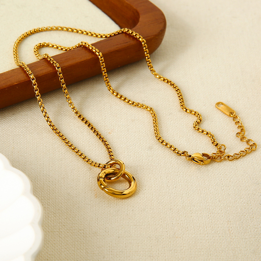 18K Gold Plated Stainless Steel Spring Buckle Box Chain Necklace DIY Accessories Basic Link Clasp Geometric Pattern Women's Ins Style