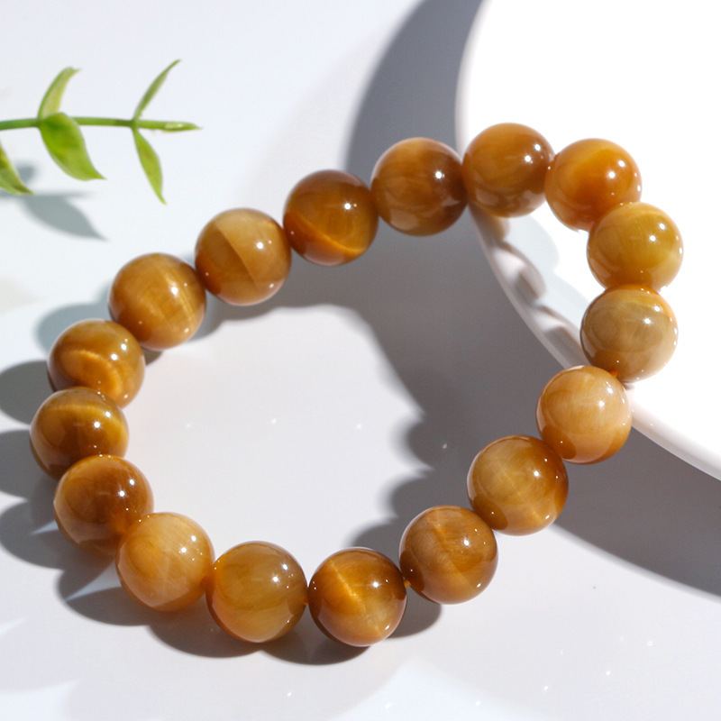 Natural Gold Tiger Eye Stone Bracelet High Quality Cat's Eye Lightning Pattern Round Beads Sea East Gemstone Wooden Chalcedony
