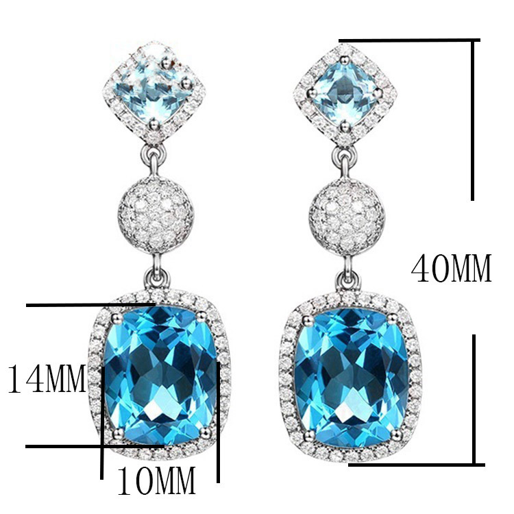 Fashion Long Simulation Aquamarine Earrings Ruby Copper Earrings