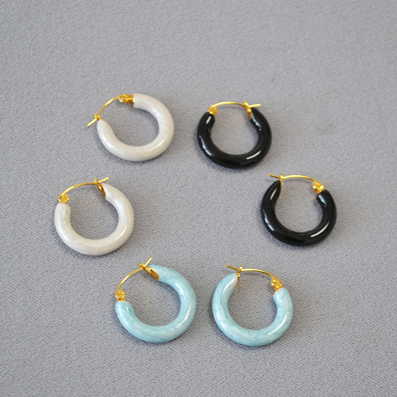 Retro Colorful Handmade Enamel Circle Earrings Women's Fashion Elegant Simple Pearl Glossy Round Shape Jewelry Accessories