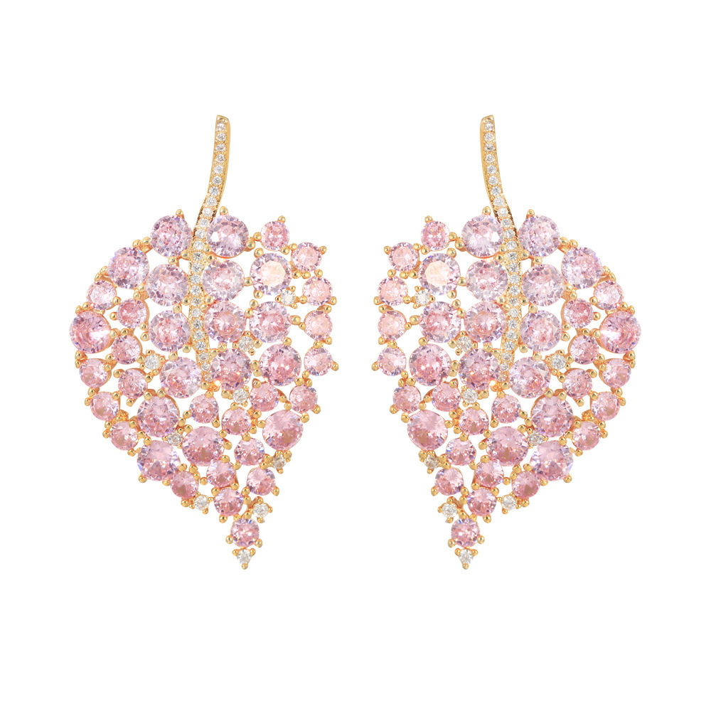 1 Pair Romantic Classic Style Leaf Plating Inlay Copper Zircon Rhodium Plated Silver Plated Ear Studs