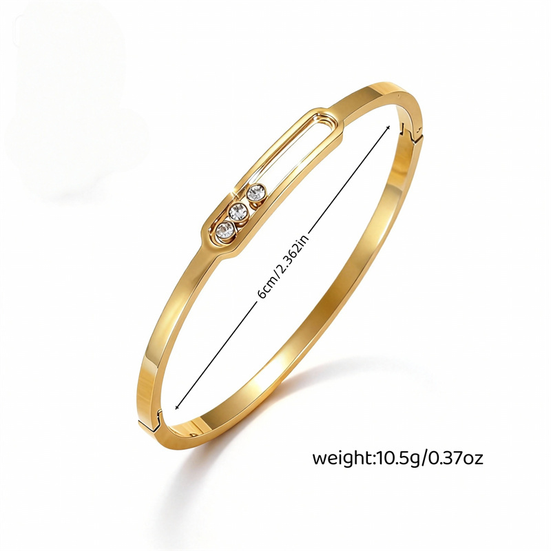 18K Plated Movable Stone Inlaid Women's Fashion 304 Stainless Steel Geometric Rhinestone Bracelet