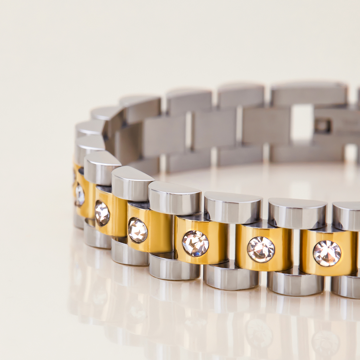 304 Stainless Steel Geometric PVD Coated Real Gold Plated Classic Style Waterproof Non Tarnish Surgical Steel Watch Chain Snap Button Bracelets