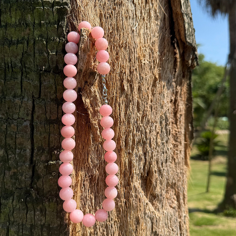 Natural Crystal Beaded Necklace For Women Colorful 12mm Gemstone Choker Summer Fashion Jewelry Sweet Style Alloy Material