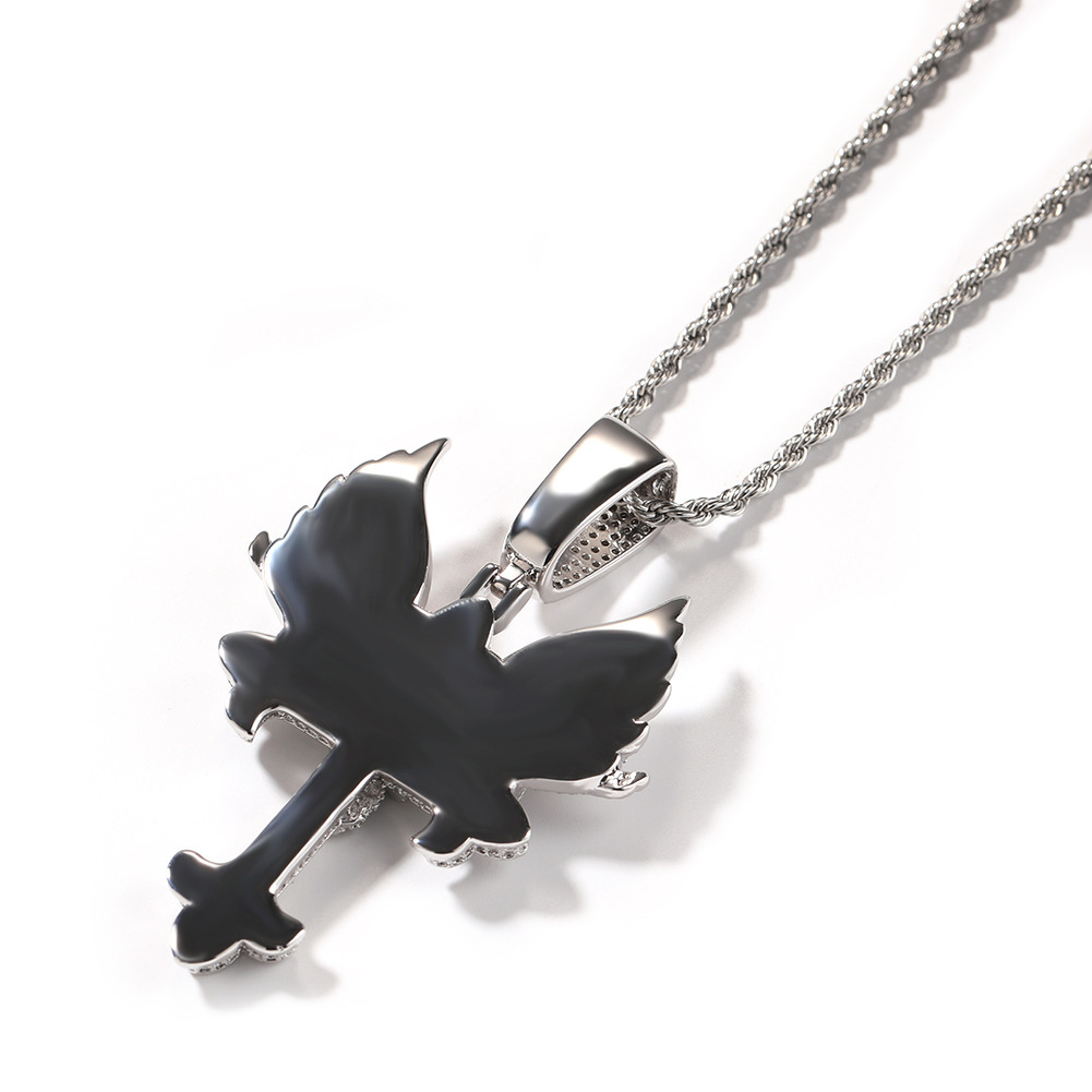 Creative Angel Wing Cross Necklace Couple Sweater Chain Hip Hop Style Geometric Pattern Copper Jewelry Accessories For Men And Women