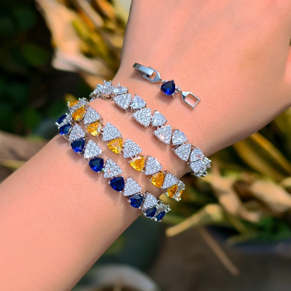 1 Copper Bracelet Fashion Yellow Zircon Inlaid Triangle Tennis Bracelet Suitable For Women Anniversary Jewelry Accessories Gift