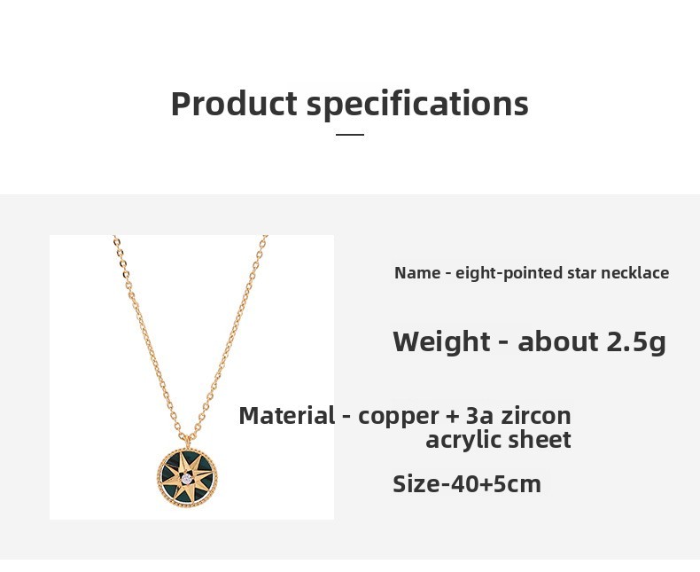 Kenge Copper Plated Real Gold Embedded Zircon Eight-Pointed Star Necklace Women Simple New Style Lockbone Chain Pendant Treatment