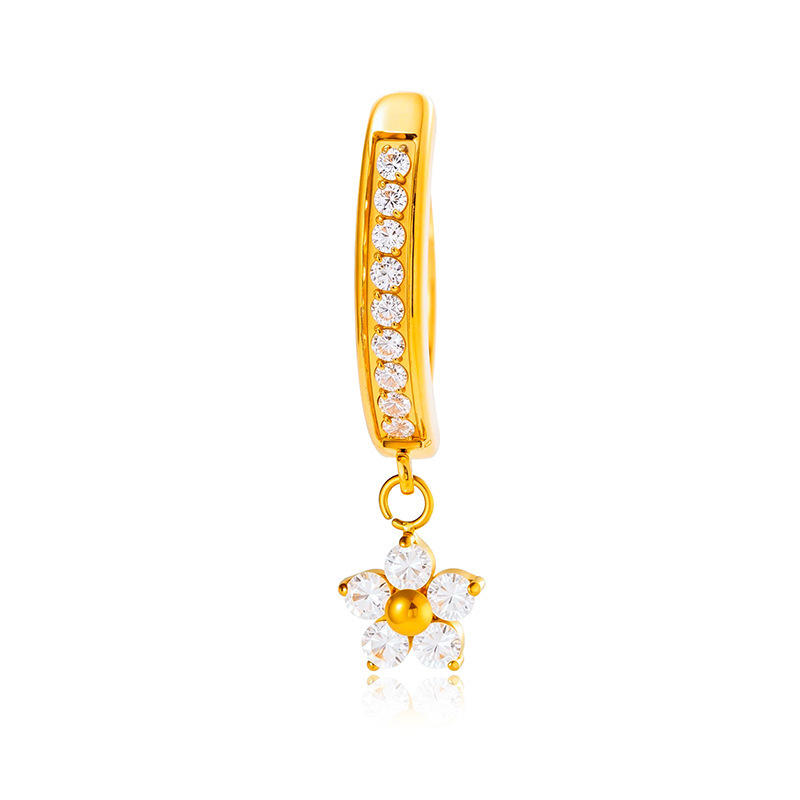 Fashion Titanium Alloy Flower Pendant Belly Button Ring Bohemian Print Design Sense Belly Piercing Jewelry For Women