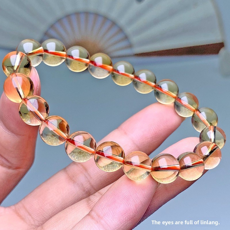 Natural Brazilian Deep Yellow Crystal Bracelet Women's Fashion Gemstone Jewelry Handmade Geometric Design Polished Finish