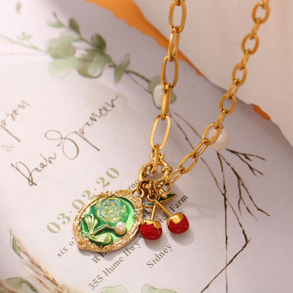 Necklace Oil Painting Tulip Geometric Simple Elegant Necklace Niche High-End Non-Fading Clavicle Chain Fashion Accessories