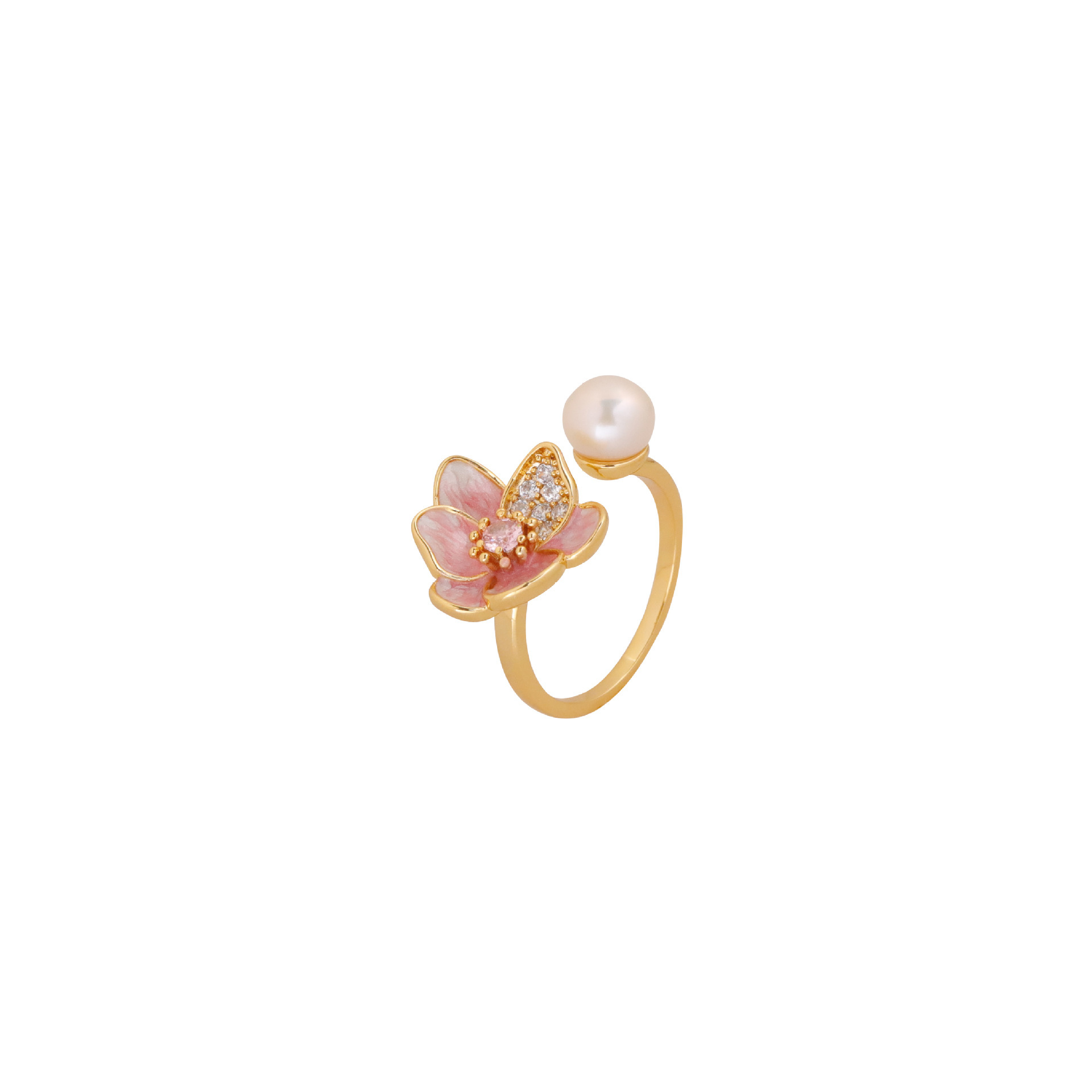 French Fairy Tale Style Floral Oil Drip Open Ring Women's Fashion Versatile Ring Bohemian Print Copper Zirconia Jewelry