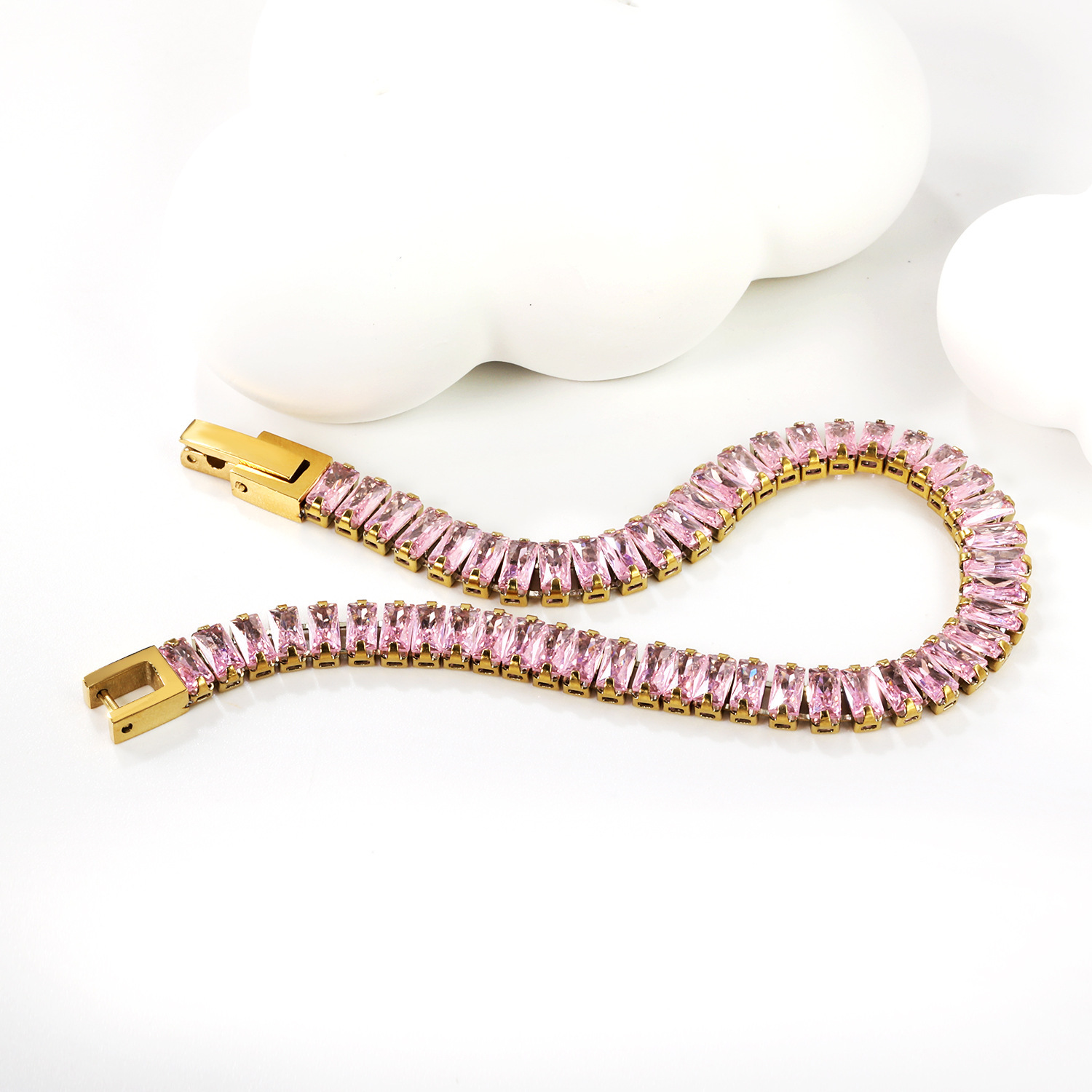 Elegant 304 Stainless Steel Gold-Plated Vacuum Plating (inside The Furnace) 18K Real Gold-Plated Tennis Bracelet Full Diamond Multi-Color Fashion Women's Watch Accessories