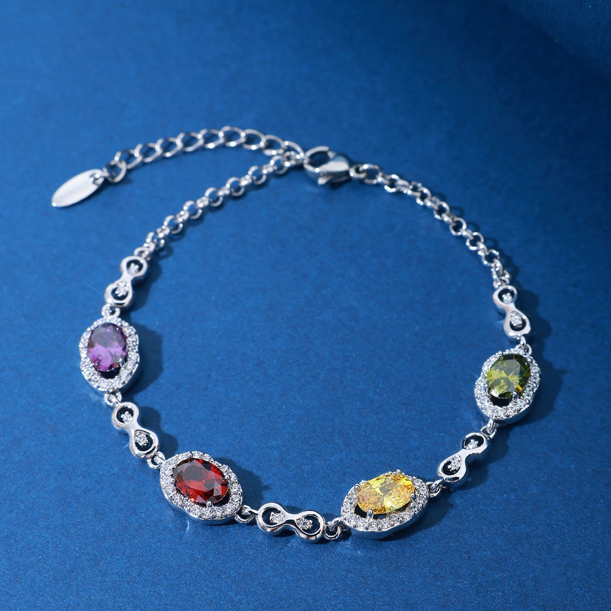 Luxury Colorful Zircon Bracelet Women's Fashion Crystal Jewelry Geometric Pattern Anniversary Celebration Oval Shape Diamond