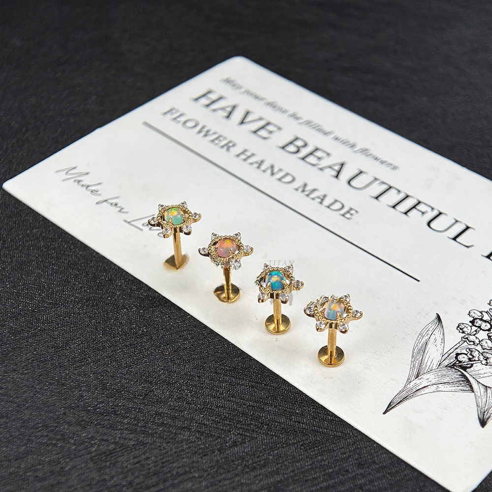 Titanium Alloy Ear Studs Set With Aurora Opal Small Turtle Ear Bone Screw G23 Titanium Piercing Jewelry Lip Decorative Accessories