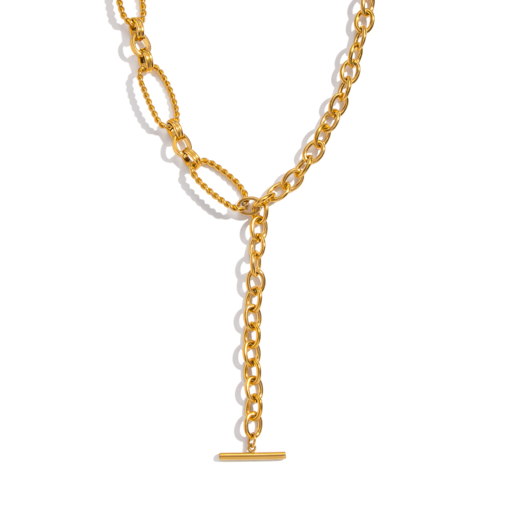 Geometric Minimalist Style Electroplated Real Gold Vacuum Electroplating (In Furnace) One-Word Tassel Pendant Necklace Women's Sweater Chain Accessories Jewelry Wholesale