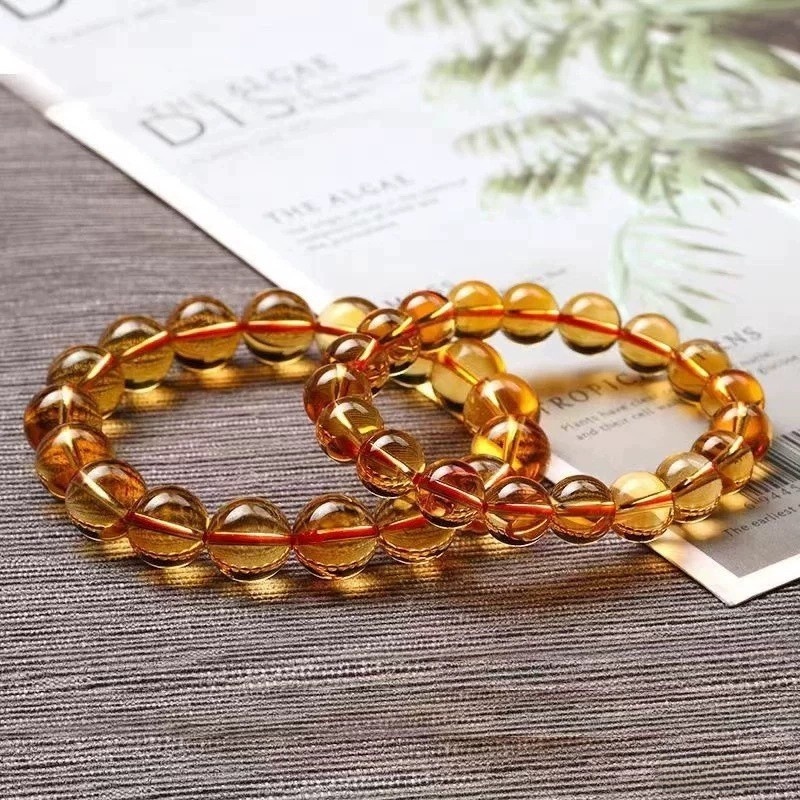 Natural Yellow Crystal Single Circle Bracelet Unisex Beaded Yellow Crystal DIY Accessories Geometric Pattern Ethnic Style