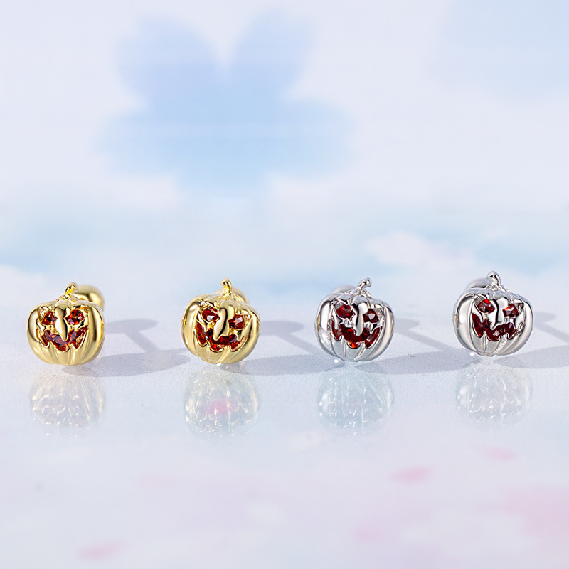 Silver Crystal Halloween Pumpkin Skull Earrings S925 Pure Silver Trendy Personalized New Style Fashion Jewelry Accessories